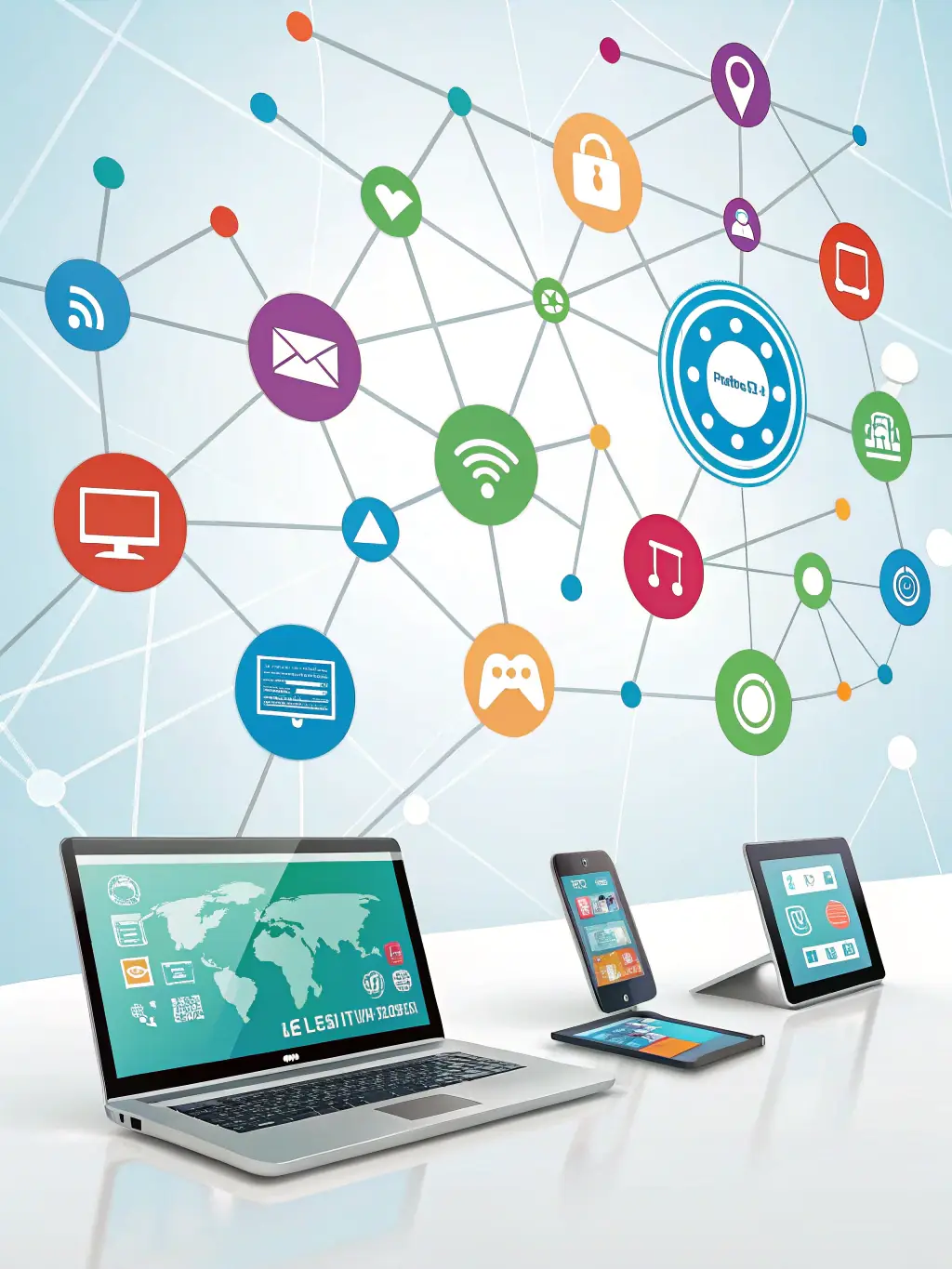 A graphic illustrating the integration of various business systems through APIs, representing seamless data flow and enhanced connectivity.